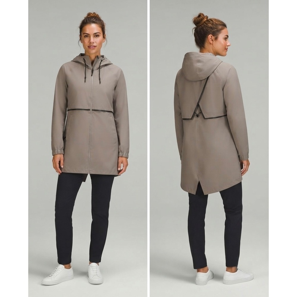 Mondetta Womens Hooded Rain Parka Jacket Taupe Full Zip Mesh Lined Small